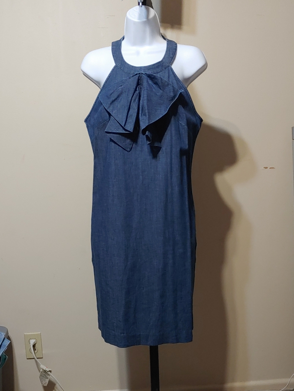 Banana Republic Denim Halter Midi Dress with Front Ruffle